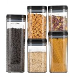 Cutii de Depozitare Alimente, Cyrax, Set din 5 Cutii de tip Container, Recipiente pentru Cereale in Bucatarie, Transparente cu Capac Negru
