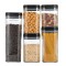 Cutii de Depozitare Alimente, Cyrax, Set din 5 Cutii de tip Container, Recipiente pentru Cereale in Bucatarie, Transparente cu Capac Negru