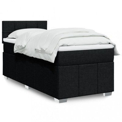 Pat box spring cu saltea, negru, 90x200 cm, textil foto