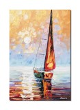 Cumpara ieftin Tablou peisaj marin cu velier pictat manual, Calmitate, 60x40cm ulei pe panza in cutit efect 3D, Leo Covaci
