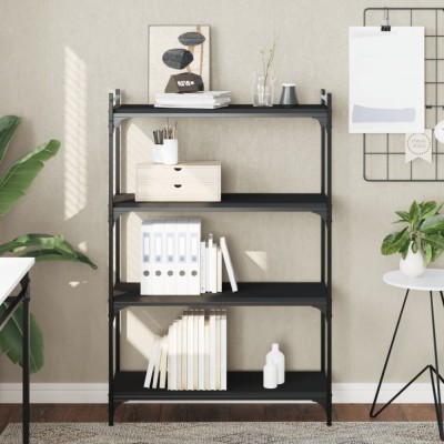 Gossi biblioteca cu 4 niveluri, negru, 80x30x120 cm, lemn prelucrat foto