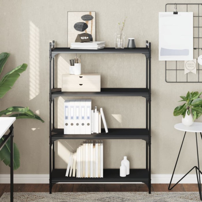 Gossi biblioteca cu 4 niveluri, negru, 80x30x120 cm, lemn prelucrat