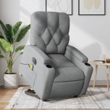 vidaXL Fotoliu electric masaj rabatabil cu ridicare, gri &icirc;nchis textil