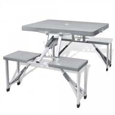 Set pliabil pentru camping cu masa ?i 4 scaune din aluminiu u?or, gri foto