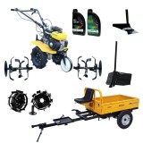 ProGARDEN Pachet Campo 703 Motocultor 7CP + Remorca RM500C + Plug simplu + Plug bilonat/rarita + 2 Roti metalice 350x6 + 2L Ulei ProAdvanced PowerfulT