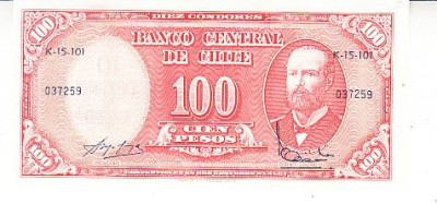 B11 - Bancnota foarte veche - Chile - 100 pesos - 1960 foto