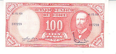 M1 - Bancnota foarte veche - Chile - 100 pesos - 1960