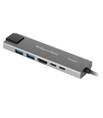 HUB 6in1 USB TYPE C - HDMI v1.4 3840x2160px 30Hz + 2x USB3.0/2.0 + 2x USB TYPE C + RJ45 Kruger&amp;Matz