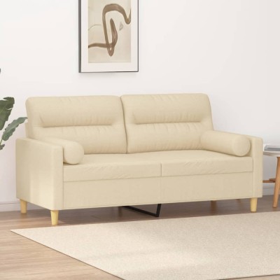 vidaXL Canapea cu 2 locuri cu pernuțe, crem, 140 cm, textil 3200823 foto