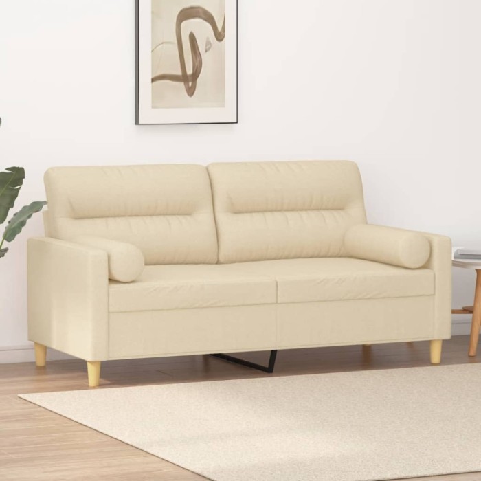 vidaXL Canapea cu 2 locuri cu pernuțe, crem, 140 cm, textil 3200823