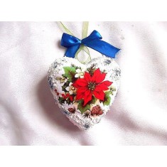 Glob inima cu flori albe si rosii, glob polistiren 35464