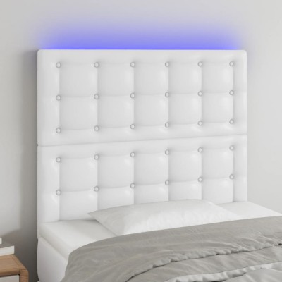 vidaXL Tăblie de pat cu LED, alb, 90x5x118/128 cm, piele ecologică 3122503 foto