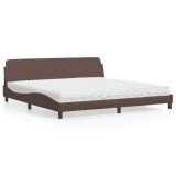 Cumpara ieftin Pat cu saltea, maro, 200x200 cm, piele ecologică