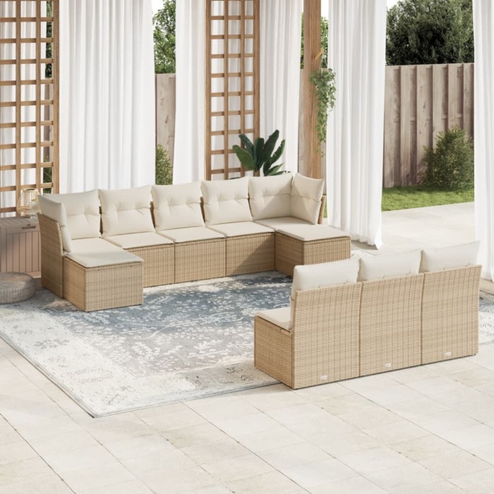 Gossi set canapele de gradina cu perne, 10 piese, bej, poliratan