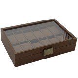 Caseta eleganta din lemn pentru depozitare si organizare 12 ceasuri, model Pufo Elite, maro