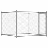 Cumpara ieftin Cusca pentru caini cu usa, gri, 2x2x1,5 m, otel galvanizat