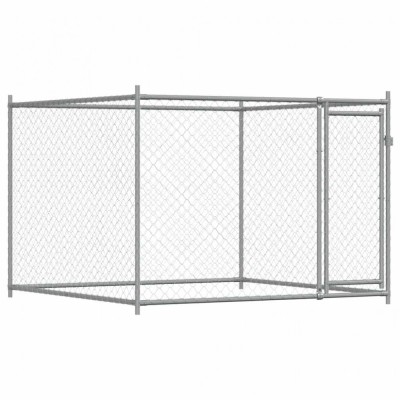 Cusca pentru caini cu usa, gri, 2x2x1,5 m, otel galvanizat foto
