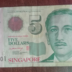 M1 - Bancnota foarte veche - Singapore - 5 dolari