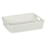 Coș Depozitare Plastic, Model Ratan, Ecru, Capacitate 4.38L, 35.5x29x9cm, Oem
