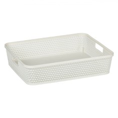 Coș Depozitare Plastic, Model Ratan, Ecru, Capacitate 4.38L, 35.5x29x9cm
