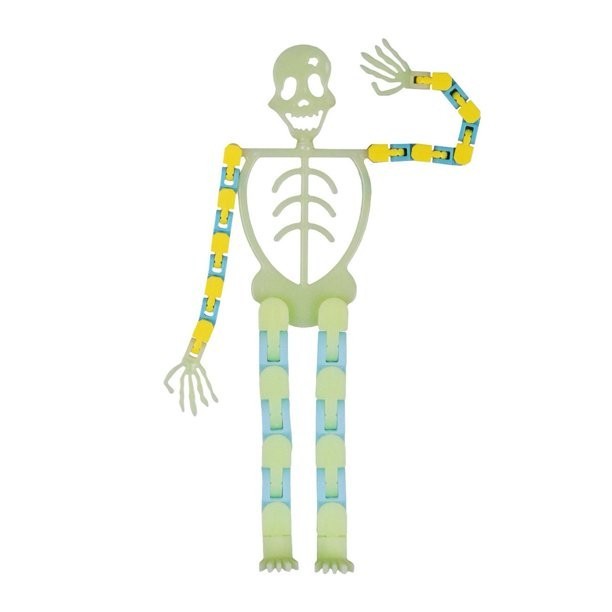 Suport pentru telefon mobil, jucarie de decompresie pentru adulti, tip schelet luminos de halloween, verde, lungime 17 cm