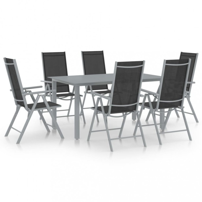 Gossi set mobilier de gradina, 7 piese, argintiu si negru, aluminiu