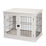 PawHut Casuta pentru Caini de Interior, Canisa pentru Animale din Lemn si Metal cu Usa Dubla, 58,5 x 81 x 66 cm, Alba | Aosom Romania