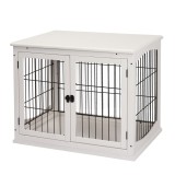 PawHut Casuta pentru Caini de Interior, Canisa pentru Animale din Lemn si Metal cu Usa Dubla, 58,5 x 81 x 66 cm, Alba