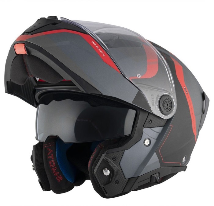 Casca modulabila pentru scuter - motocicleta MT Atom 2 SV Emalla B15 gri/rosu mat (ochelari soare integrati) Pinlock Ready &ndash; tip viziera: MT-V-35 M (5
