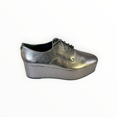 Pantofi Dama Calvin Klein Derby Flatform Piele Gunmetal, Marimea 39 EU foto