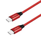 CABLU alimentare si date LOGILINK, pt. smartphone, USB 2.0, USB Type-C (T) la USB Type-C (T), 0.3m, premium, cablu cu impletire din bumbac, rosu, &quot;CU0