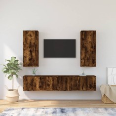 vidaXL Set dulapuri TV, 4 piese, stejar fumuriu, lemn prelucrat