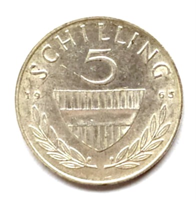 AUSTRIA 5 SCHILLING 1965 ARGINT XF AUNC foto