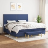 VidaXL Pat box spring cu saltea, albastru, 200x200 cm, textil