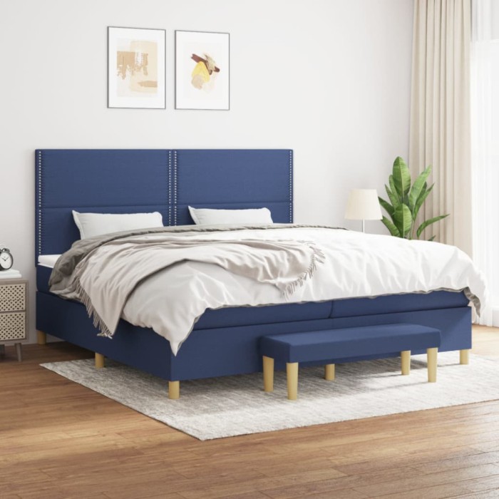 vidaXL Pat box spring cu saltea, albastru, 200x200 cm, textil 3137107