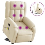 Cumpara ieftin Fotoliu masaj rabatabil cu ridicare, crem, material textil