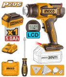 Pistol de Aer Cald 20V 30-550&deg;C cu Afisaj LCD Debit 100-200L/min Acumulator 5.0Ah HGLI20035 &ndash; suflanta aer cald profesionala reglabila