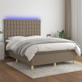 vidaXL Pat cu arcuri, saltea și LED, gri taupe, 140x200 cm, textil 3135761