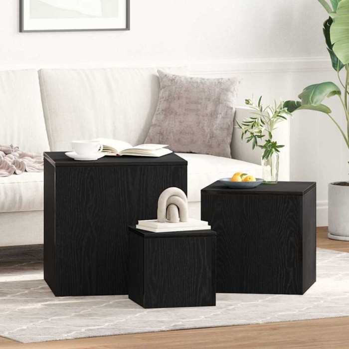vidaXL Masa de cuibărit 3 pcs Stejar negru 45 x 45 x 45 cm 862676