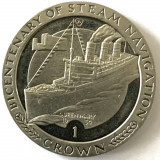 INSULA MAN 1 CROWN 1988, (BICENTENARY OF STEAM NAVIGATION - Queen Mary)