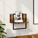 Raft perete vidaXL, stejar fumuriu, 30x25x30 cm, cu bara, lemn prelucrat, suport depozitare, design modern, maro