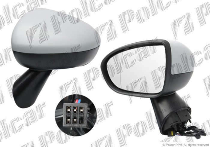 Oglinda exterioara Opel Meriva B, 06.2010-01.2014; Meriva B, 01.2014-, montare dreapta, reglaj electric; grunduit; incalzit; sticla convexa; 6 gauri