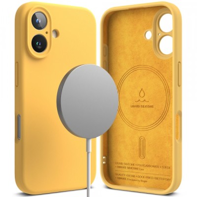 Husa MagSafe pentru Apple iPhone 16, Ringke, Silicone, Galbena foto