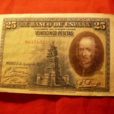 Bancnota 25 pesetas Spania Republicana 1928 ,serie cu litera B ,cal. NC