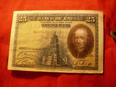 Bancnota 25 pesetas Spania Republicana 1928 ,serie cu litera B ,cal. NC foto