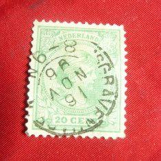 Timbru Olanda 1891Printesa Wilhelmina val. 20C verde , stampilat