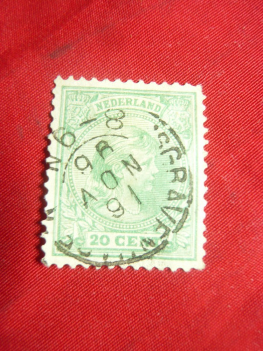 Timbru Olanda 1891Printesa Wilhelmina val. 20C verde , stampilat