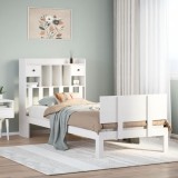 vidaXL Pat cu bibliotecă fără saltea, alb, 90x190 cm, lemn masiv pin 3322679