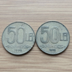Moneda Romania 50 lei 1992 -Ambele variante