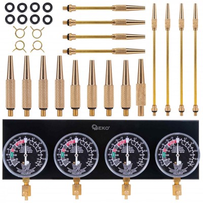 Kit tester si sincronizare carburatoare, set 4 manometre, 26 elemente, Geko G30071 foto